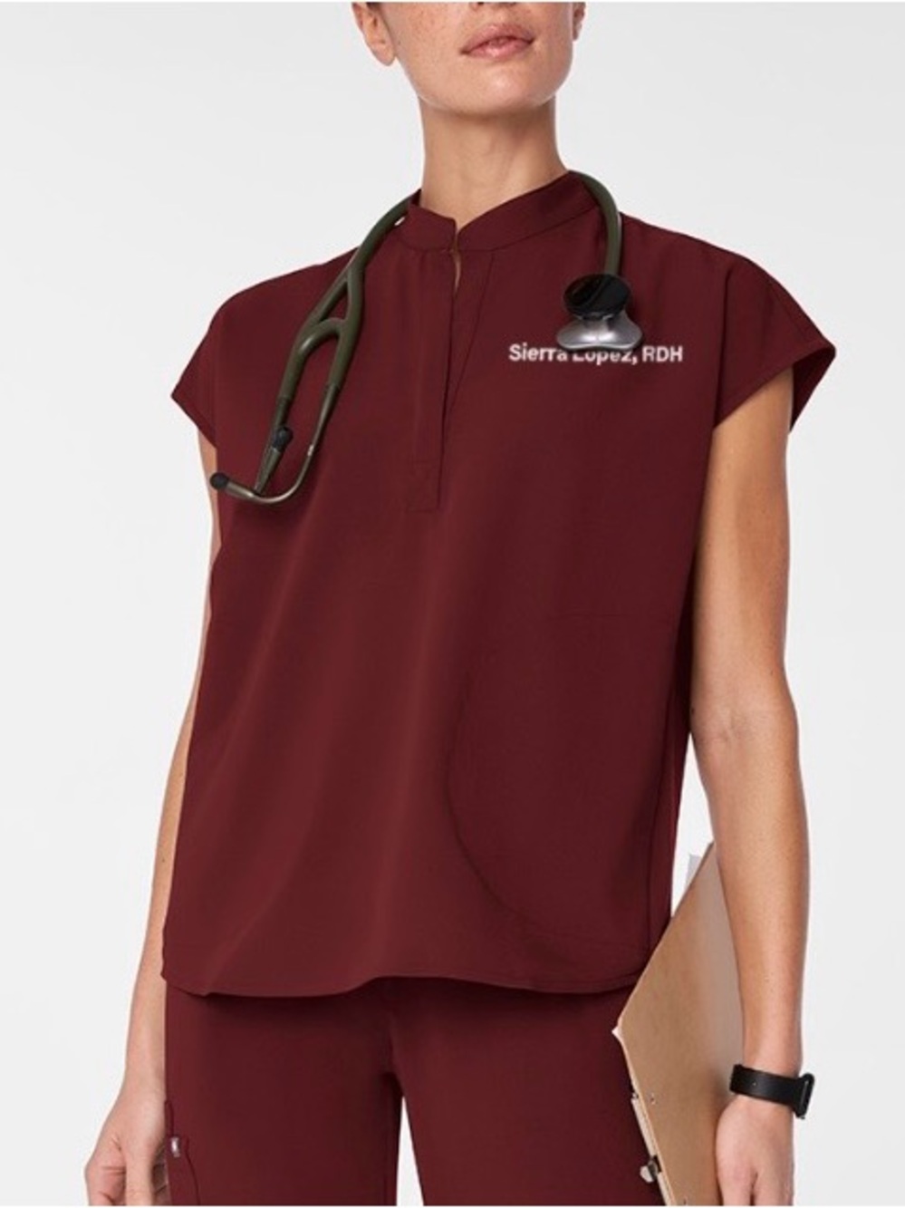 Women’s Burgundy Medical Mock-Neck Scrub Top